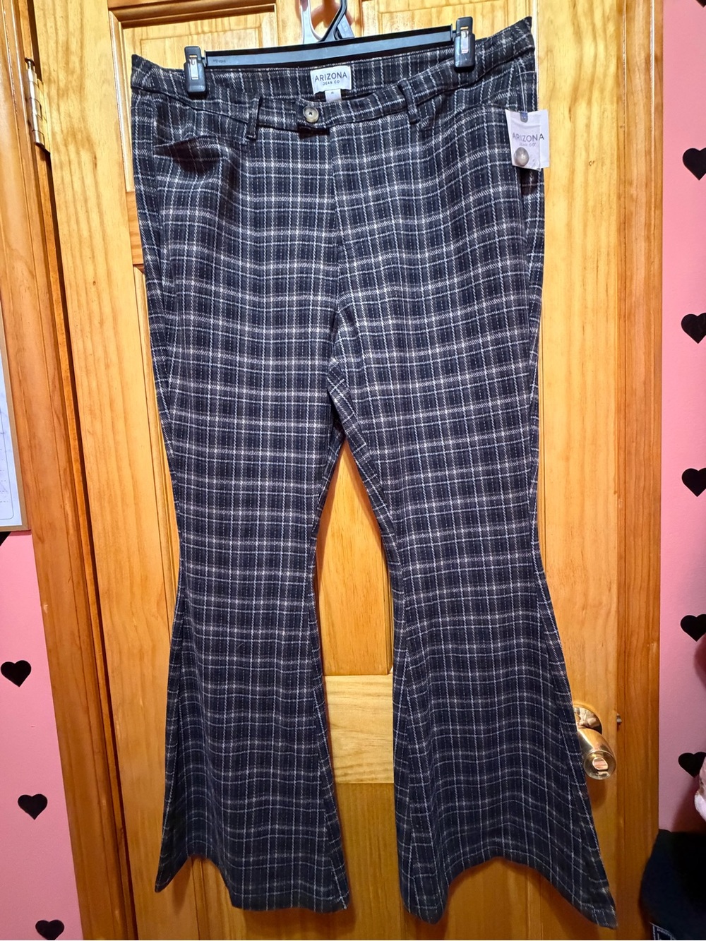 Arizona Jean Company Black & Gray Plaid Flare Pants